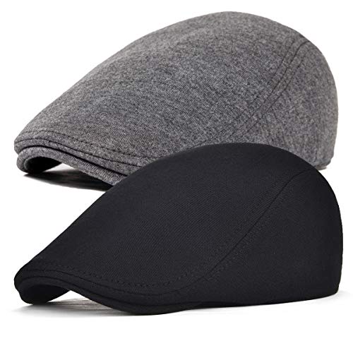 2 Pack Men Cotton Newsboy Cap Soft Fit Cabbie Hat