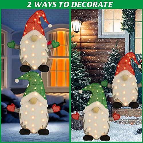 24 inch Set of 2 Lighted Christmas Tinsel Gnomes Decorations,