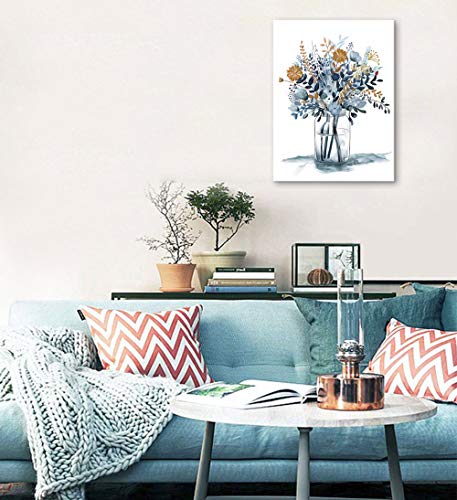 Indigo Flowers Watercolor Canvas Wall Art Decor Framed Ready to Hang