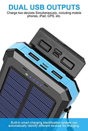 Portable Solar Power Bank for Cell Phone, Dual 5V/2.1A USB Ports Output, 2 Led Flashlight, Perfect for Outdoor Activities