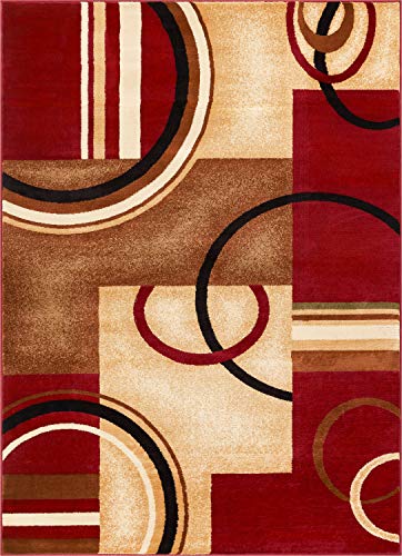 Rings Red Geometric Modern Casual Area Rug 3x5 4x6 ( 3'11" x 5'3" ) Easy to Clean Stain Fade Resistant