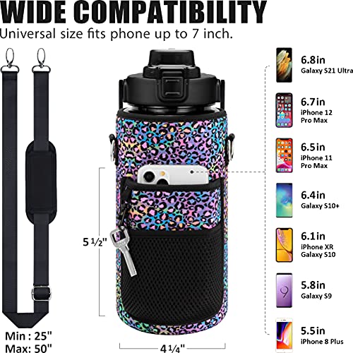 Half Gallon Motivational Water Bottle w/ Sleeve & Strap 64 OZ