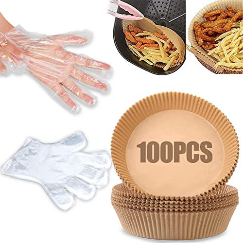 6.3" -100pc Air Fryer Disposable Paper Liner, Non-stick w/ 100pc Disposable Gloves