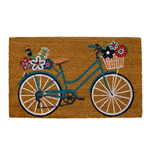 Welcome Door Mat, Printed Outdoor Coir 18"x30" (Floral Bicycle)