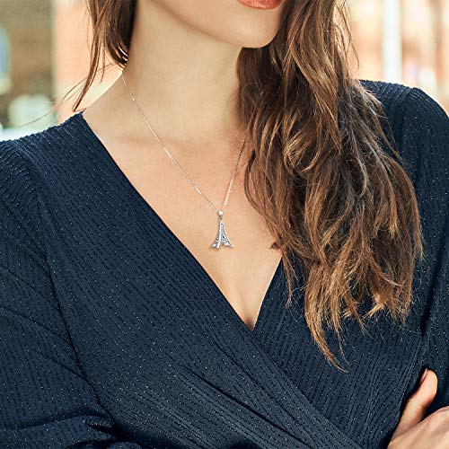 925 Sterling Silver France Eiffel Tower  CZ Pendant Necklace for Women