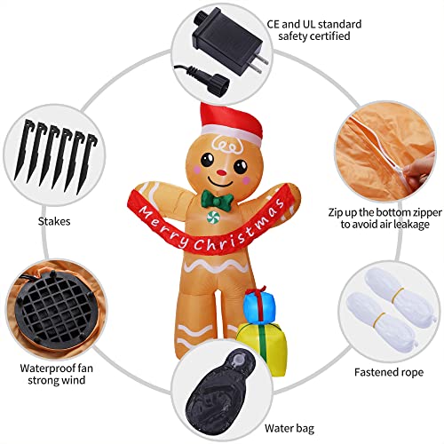 Christmas Inflatables Gingerbread Man with Gift Boxes, LED Inflatable Decoration for Outdoor Indoor Holiday