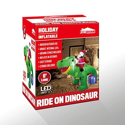 6 FT Long Santa Ride on Dinosaur Inflatable w/ Build-in LEDs