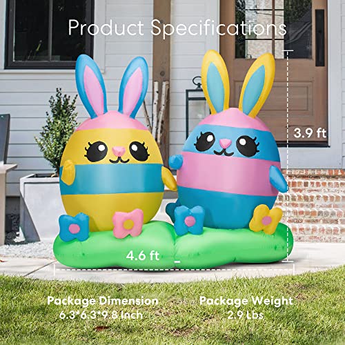 4ft Multi Colored Inflatable 2 Easter Bunny Pastel Rabbit Eggs w/ Flower Field Built-in LEDs