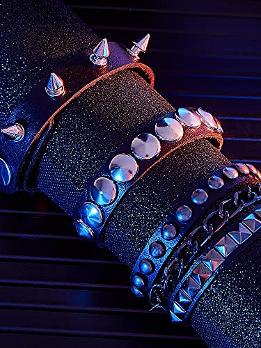 3 Pieces Leather Studded Punk Bracelet for Men/Women