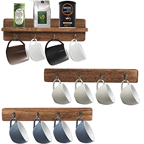 Vintage Wood Coffee Mug Holder Stand /Wall Mounted, Holds 12 Mugs,Set of 3