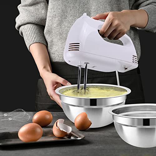 5-Speeds Mixers w/ 6 Nesting Stainless Steel Mixing Bowl, Measuring Cups & Spoons Whisk Blender