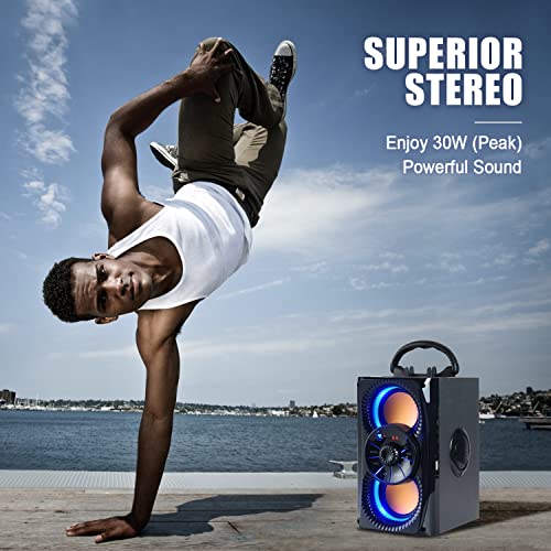 Portable Wireless Bluetooth Speakers w/ Lights, 2 Double Subwoofer Heavy Bass, 2 Loud Speaker