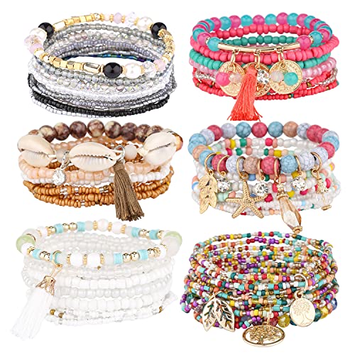 6 sets Handmade Bohemian Multilayer tassels Wrap Bangle Bracelets