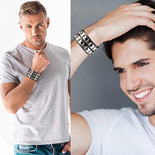 3 Pieces Leather Studded Punk Bracelet for Men/Women