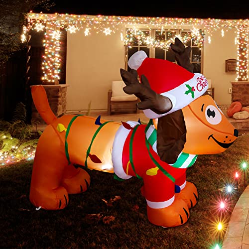 4ft Christmas Inflatable Dog w/ Antler Hat & LEDs