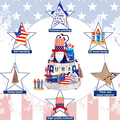 12 PCS 4th of July Patriotic Tray Decor American Flag Gnomes Plush Bead Garland Star Party Shelf Table Centerpiece