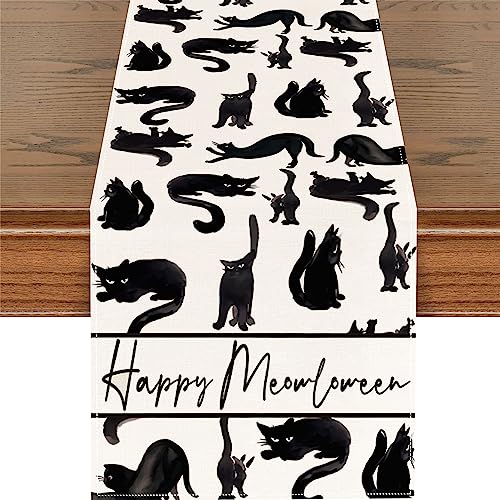 Pumpkins Cat Halloween Table Runner Trick Or Treat Kitchen Dining Table Decoration for Outdoor