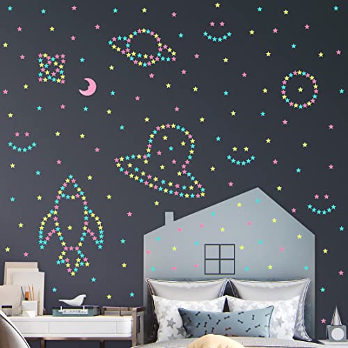 100 Pcs Glow in The Dark Luminous Stars Fluorescent Noctilucent Plastic Wall Stickers