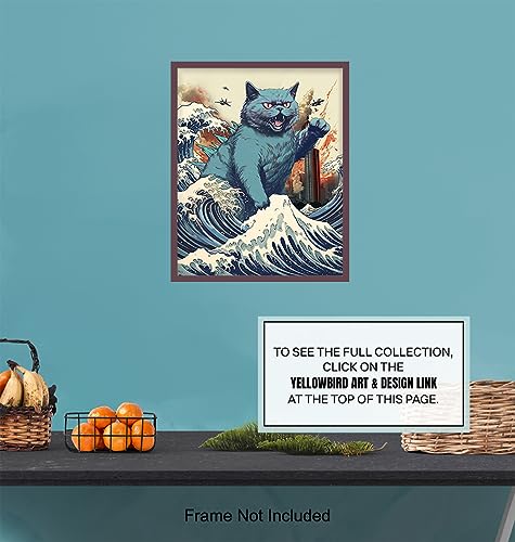 Vintage Funny Cat Wall  Catzilla Japanese  The Great Wave off Kanagawa  Cute Cat Stuff  Cat Wall