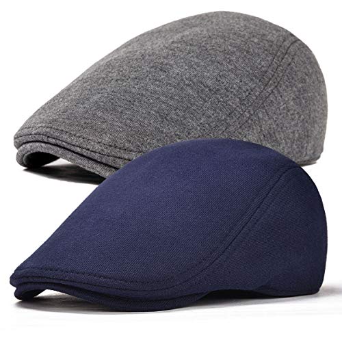 2 Pack Men Cotton Newsboy Cap Soft Fit Cabbie Hat