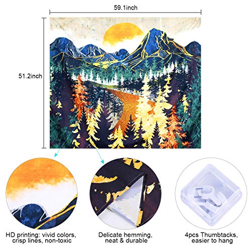 Mountain Forest Trees Art Sunset Tapestry for Home Decoration