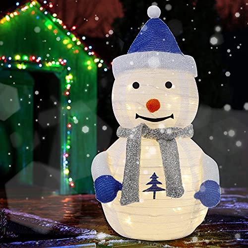 2.3FT Pre-Lit Pop Up Christmas Inflatable White Snowman with Built-in LED Lights,