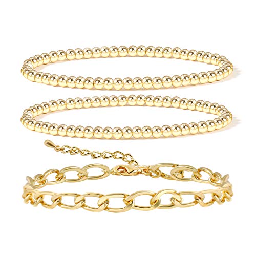 14K Gold Plated Beaded Bracelets for Women -Stretchable & Adjustable