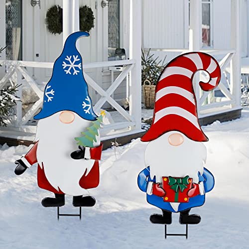 33 Inch Christmas Decoration 2 Pack Garden Metal Gnome Stakes