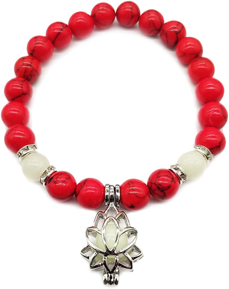 Luminous Glowing in The Dark Moon Lotus Flower Shaped Charm Bracelet, Red Turquoise