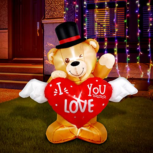 4FT Valentines Day Inflatable Bear w/ Love Heart, Lighted