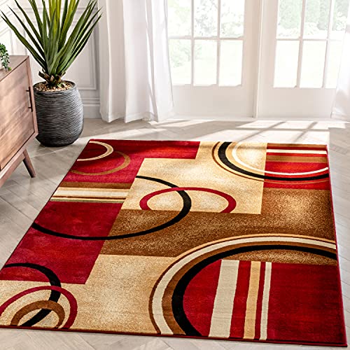 Rings Red Geometric Modern Casual Area Rug 3x5 4x6 ( 3'11" x 5'3" ) Easy to Clean Stain Fade Resistant