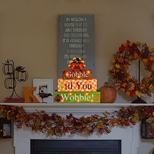 Thanksgiving Wooden Block Sign with Led Lights