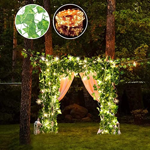 12 Pack Fake Vines for Room Decor with 100 LED String Light Artificial Ivy Garland Hanging Plants Faux Greenery