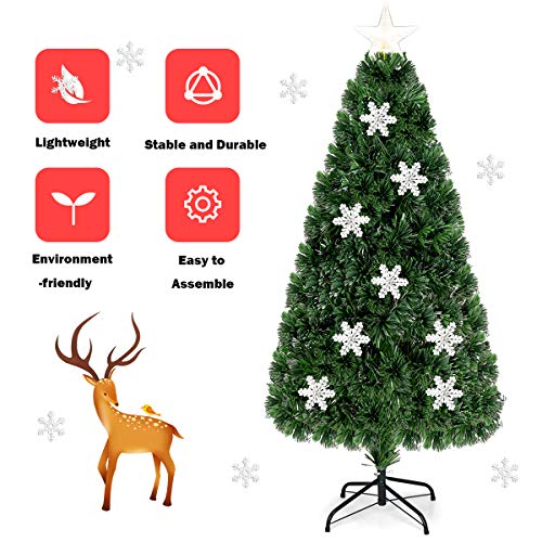 Pre-Lit Fiber Optic Artificial Christmas Tree w/ Multicolor Led Lights & Snowflakes