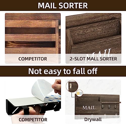 Key Holder for Wall, Mail and Key Hanger Wall Mount with Double Key Hook and Hat Coat Rack Shelf