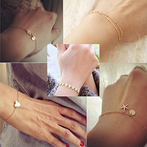 12 Pcs Gold Handmade Adjustable Chain Charm Bracelet Set