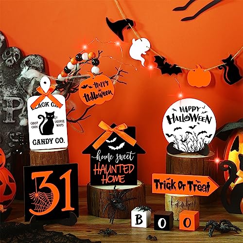 15 Pcs Halloween Tiered Tray  Set Cute  Wooden Signs Farmhouse Rustic