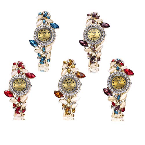 5 Pack Luxury Watch Bracelet Diamond Flower Lady Retro Wrist Watch