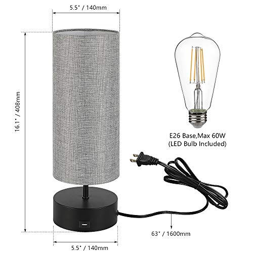 3-Way Dimmable Touch Control Table Lamp w/ USB Charging Port Set of 2 LED Bulb Included