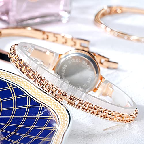 Elegant Rose Gold/Silver Watch & 3 Bracelets Set for Women