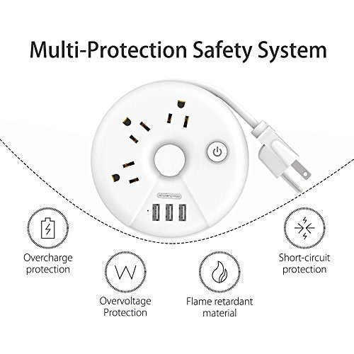 15" Portable Charging Station 3 USB w/o Surge Protector Short Extension Cord