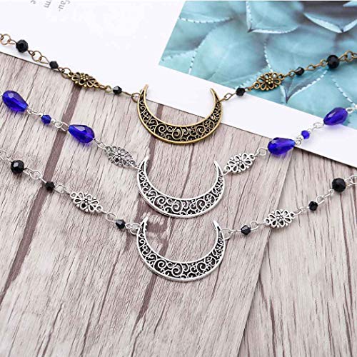 Boho Crescent Moon Head Chains Vintage Headpieces w/ Crystal Hair Chain