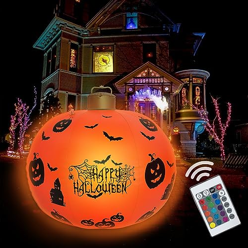 Halloween Inflatable Ball Pumpkin Ball with Remote and Built-in Battery Powered Color Changing LED Light