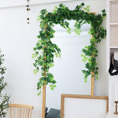 2 Strands Artificial Vines Scindapsus Garland 6FT Real Touch Fake Vine with Silk Green Leaves Faux Hanging Plants