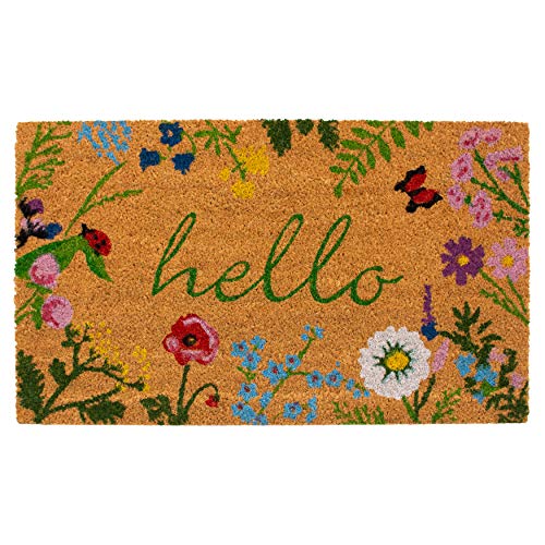 Floral Hello Doormat, 17" x 29", Multicolor