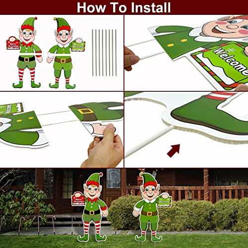 [ Extra Large ] 2 Pack Elf Christmas Yard Signs with Stakes