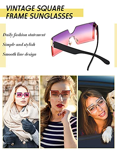 3 Pieces Oversized Square Sunglasses for Women Trendy Fashion Rimless Frame Glasses Transparent Eyewear