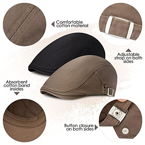 3 Pieces Mens Newsboy Flat Cap Newsies Hat Adjustable Ivy Cadet Cabbie Cap