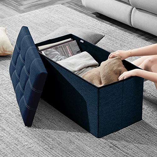 30 inches Storage Ottoman Bench, Foldable Footrest Shoe Bench w/ 80L Storage Space, Support 350lbs