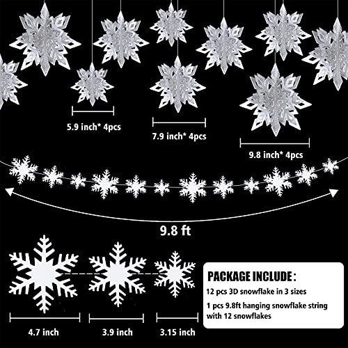 24 Pcs 3D Large Christmas Hanging Snowflake Decorations